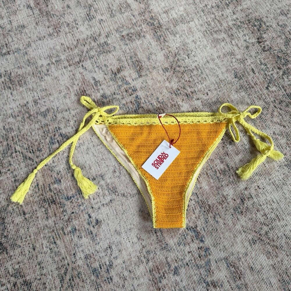 SOLID & STRIPED Bikini Bottom Swimsuit in Crochet NWT Sz XL $98 Orange Yellow